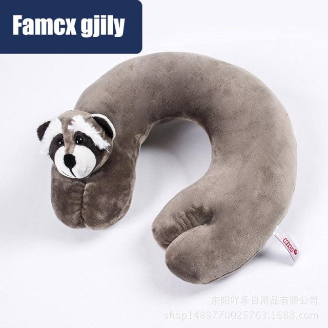 U-shaped travel neck pillow with plush brown animal head, visible Famcx gilly logo on image on Tampa Home & Garden Store