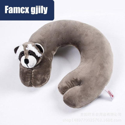 U-shaped travel neck pillow with plush brown animal head, visible Famcx gilly logo on image on Tampa Home & Garden Store