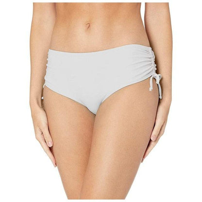High waist bikini bottom Stevvex light gray ruched side drawstring full coverage on Tampa Home & Garden Store