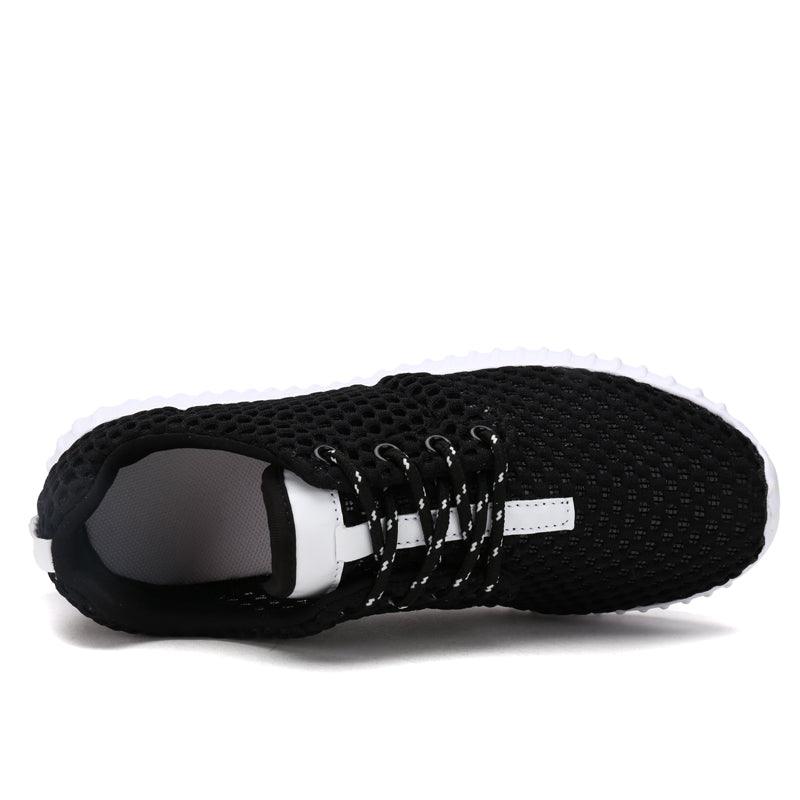 Womens black mesh athletic sneakers by Stevvex with white sole breathable casual walking shoes on Tampa Home & Garden Store
