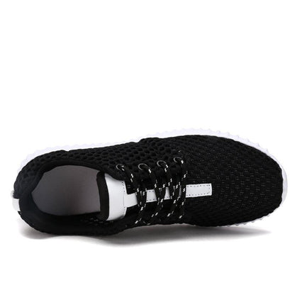 Womens black mesh athletic sneakers by Stevvex with white sole breathable casual walking shoes on Tampa Home & Garden Store
