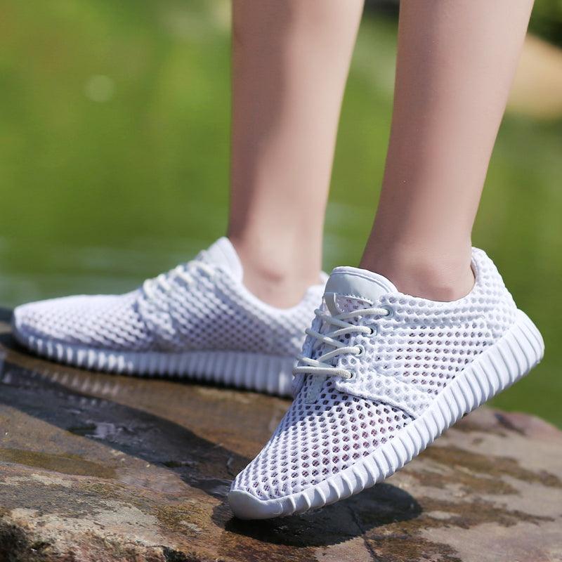 Womens mesh athletic sneakers lace-up lightweight breathable white pair on Tampa Home & Garden Store
