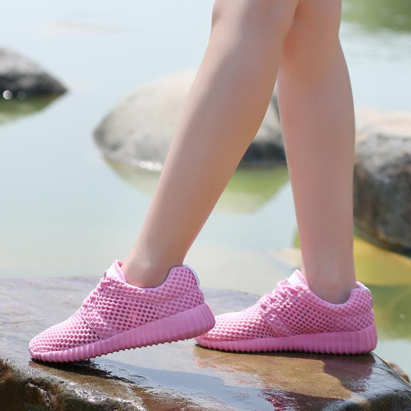 Stevvex women's pink mesh casual sneakers lightweight breathable lace-up walking shoes on Tampa Home & Garden Store