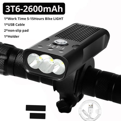 Stevvex 10000mAh bike light set: USB front/rear, 5000 lumens, 3 modes, USB cable included on Tampa Home & Garden Store