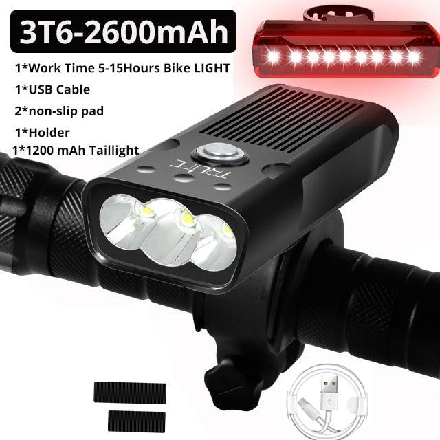 Stevvex bicycle light set front and rear USB rechargeable 3-mode 5000-lumen headlight/taillight on Tampa Home & Garden Store