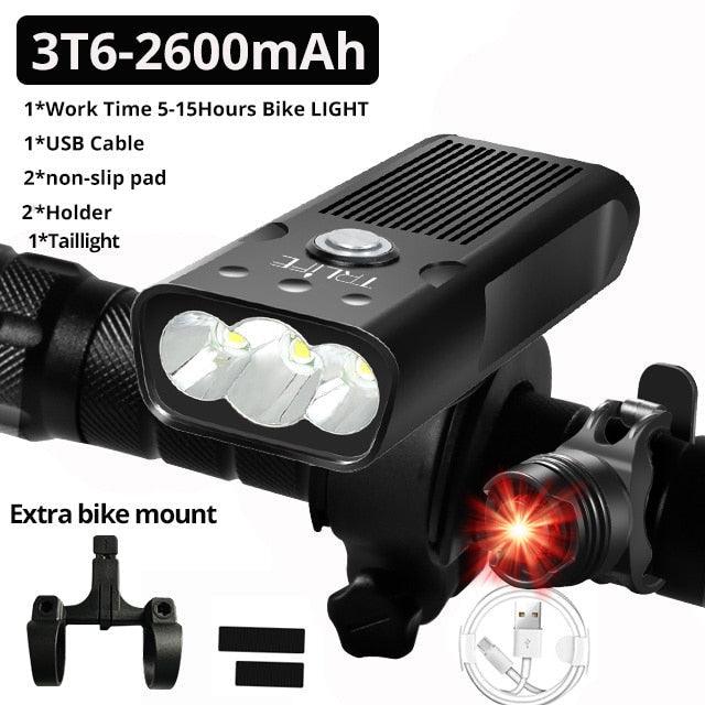Stevvex 3-LED front headlight and rear taillight bike light set, USB rechargeable with mounts on Tampa Home & Garden Store