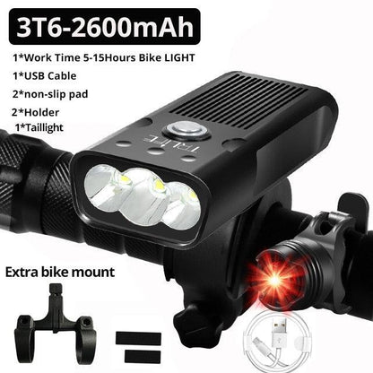Stevvex 3-LED front headlight and rear taillight bike light set, USB rechargeable with mounts on Tampa Home & Garden Store