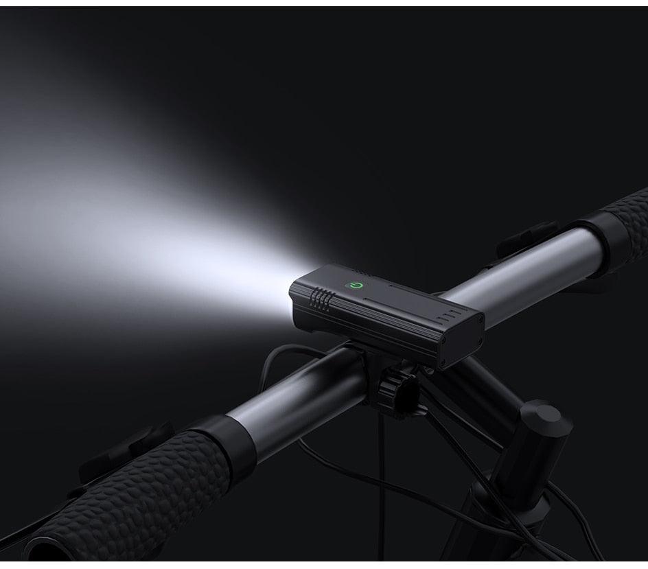Waterproof LED bike light and USB flashlight by Stevvex on handlebars black with green button on Tampa Home & Garden Store