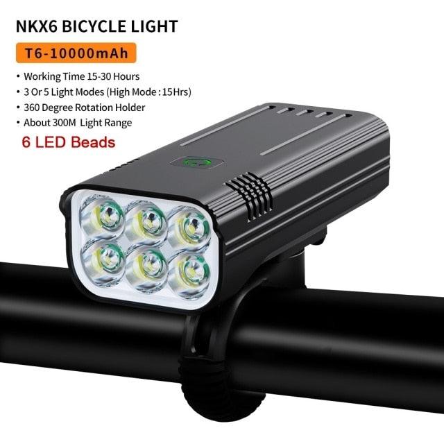 Stevvex Waterproof black LED Bike Light with USB Flashlight, 6-LED beam on bike handlebar on Tampa Home & Garden Store