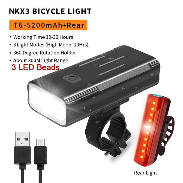 Waterproof LED bicycle light by Stevvex front beam with rear red LED and USB cable on Tampa Home & Garden Store