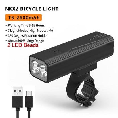 Stevvex black waterproof LED bike light with USB connectors, 2 LED beams on Tampa Home & Garden Store