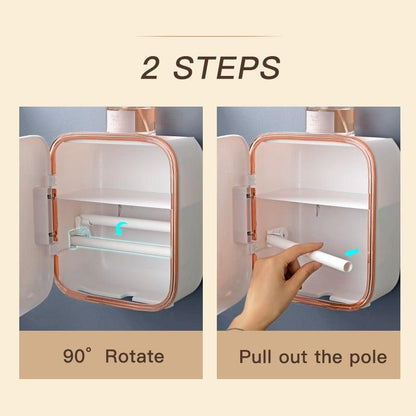 Stevvex wall-mounted toilet paper holder with pull-out pole, white copper trim on Tampa Home & Garden Store