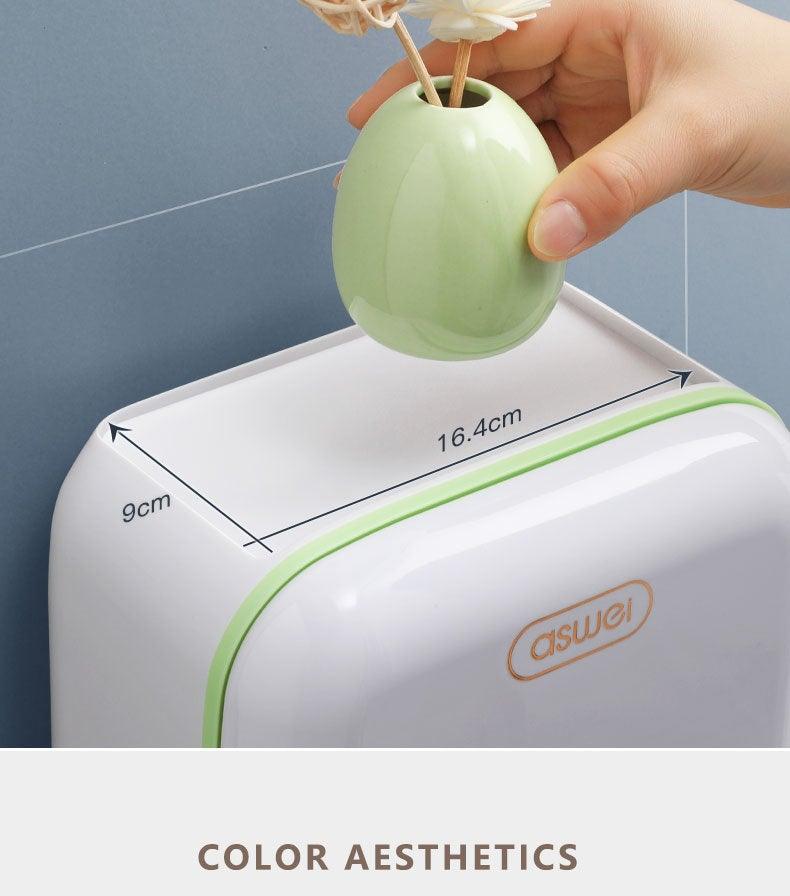 Toilet paper holder Caswei, white plastic with lime green trim, wall-mounted on Tampa Home & Garden Store