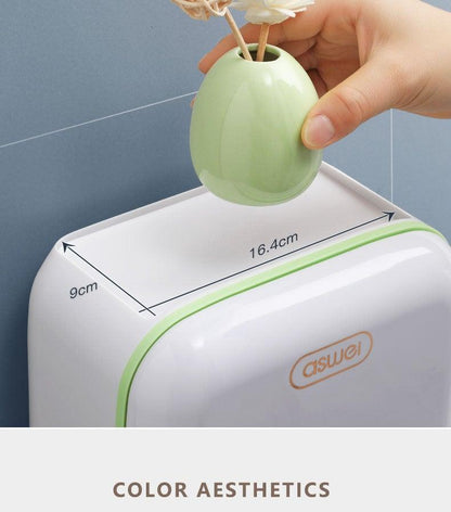 Toilet paper holder Caswei, white plastic with lime green trim, wall-mounted on Tampa Home & Garden Store