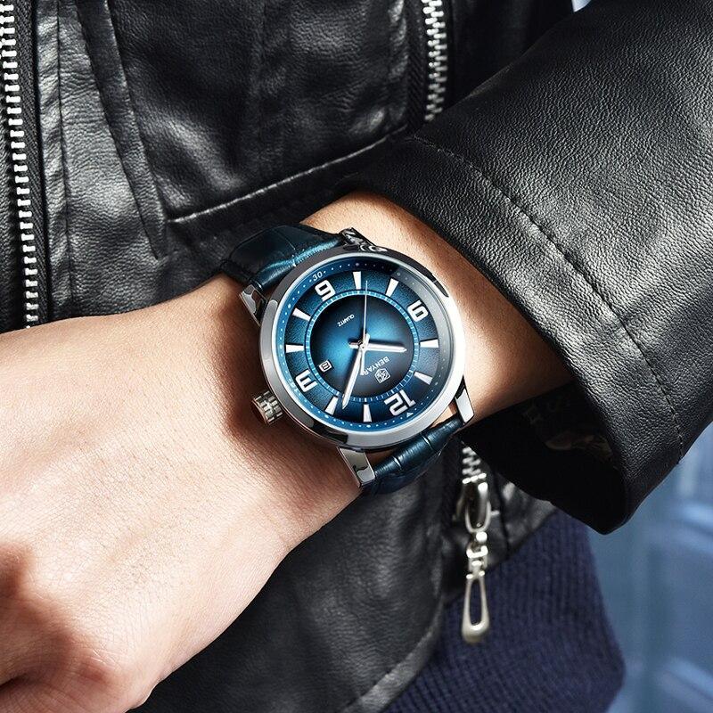 Stevvex ST412LINOU33 men's blue dial quartz watch with blue leather strap on wrist on Tampa Home & Garden Store