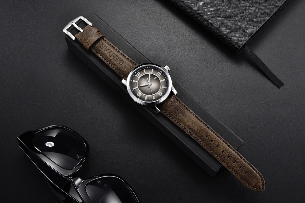 Stevvex men's luxury sport watch with brown leather strap, silver case, grey dial on Tampa Home & Garden Store