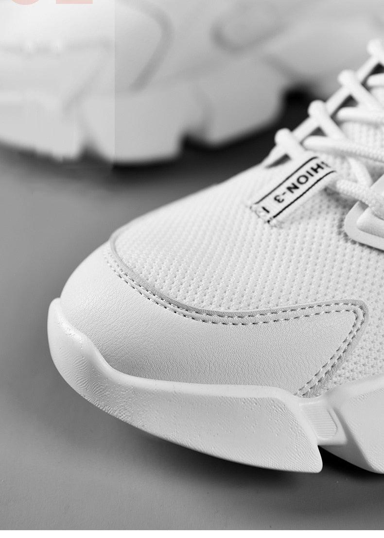 White mesh sneakers with reinforced toe cap and chunky sole, breathable casual sneakers on Tampa Home & Garden Store