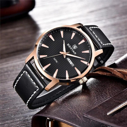 Stevvex ST155NWOLIN32 black dial analog quartz mens watch with rose-gold case and black leather strap on Tampa Home & Garden Store