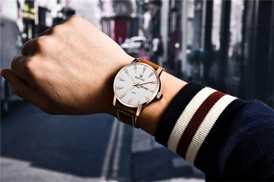 ST155NWOLIN32 men's analog quartz watch with brown leather strap on Tampa Home & Garden Store