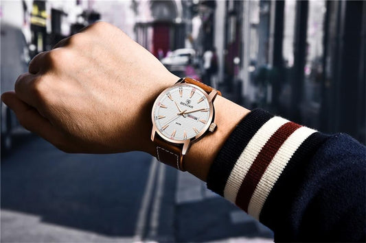 ST155NWOLIN32 men's analog quartz watch with brown leather strap on Tampa Home & Garden Store