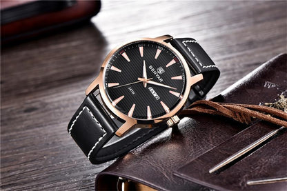 Benyar men's black-dial wristwatch with rose-gold case and black leather strap on Tampa Home & Garden Store
