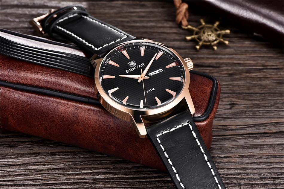 Stevvex men's black leather strap analog quartz waterproof watch with rose gold-tone case on Tampa Home & Garden Store