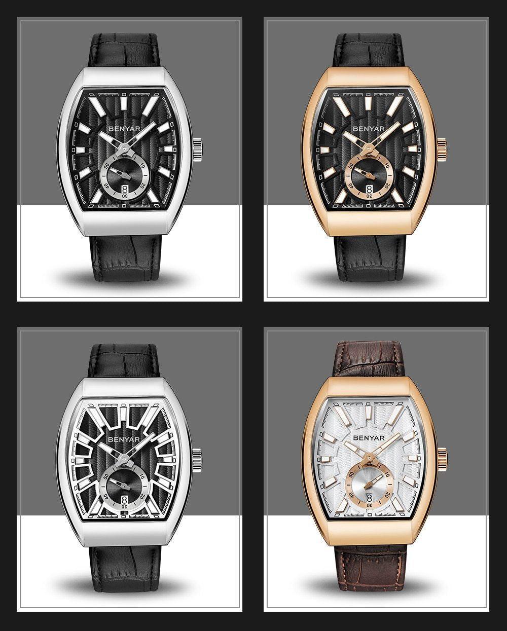 Men's quartz rectangular luxury watch Benyar, silver case, black leather strap on Tampa Home & Garden Store
Men's quartz rectangular luxury watch Benyar, rose gold-tone case, black leather strap on Tampa Home & Garden Store
Men's quartz rectangular skeleton dial watch Benyar, silver case, black leather strap on Tampa Home & Garden Store
Men's quartz rectangular luxury watch Benyar, rose gold-tone case, white dial, brown leather strap on Tampa Home & Garden Store