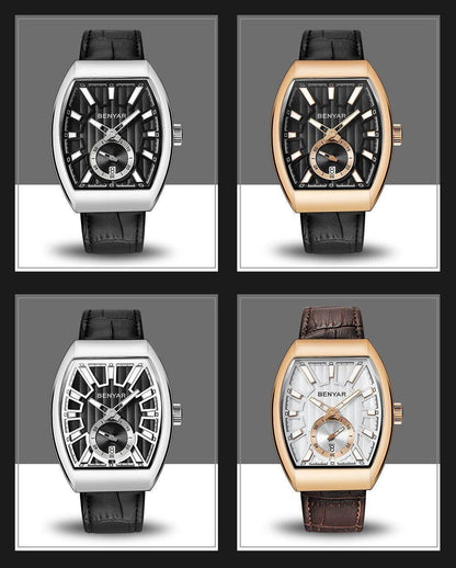 Men's quartz rectangular luxury watch Benyar, silver case, black leather strap on Tampa Home & Garden Store
Men's quartz rectangular luxury watch Benyar, rose gold-tone case, black leather strap on Tampa Home & Garden Store
Men's quartz rectangular skeleton dial watch Benyar, silver case, black leather strap on Tampa Home & Garden Store
Men's quartz rectangular luxury watch Benyar, rose gold-tone case, white dial, brown leather strap on Tampa Home & Garden Store