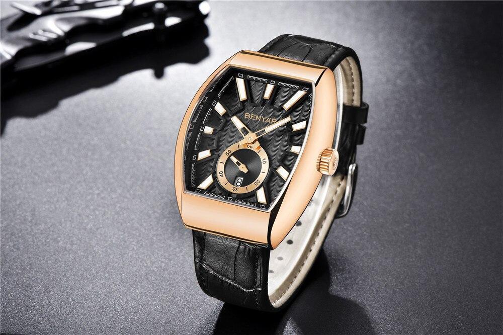 Stevvex quartz men's luxury watch with rose-gold rectangular case, black dial, leather strap on Tampa Home & Garden Store