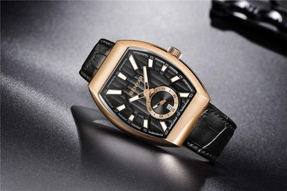 Stevvex ST912MNTLXY2 men's quartz watch with rose-gold case and black leather strap on Tampa Home & Garden Store