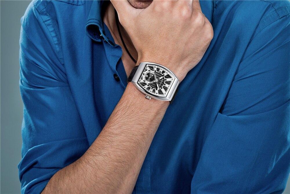 Stevvex quartz luxury men's watch rectangular analog with leather strap waterproof on Tampa Home & Garden Store
