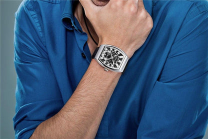 Stevvex quartz luxury men's watch rectangular analog with leather strap waterproof on Tampa Home & Garden Store