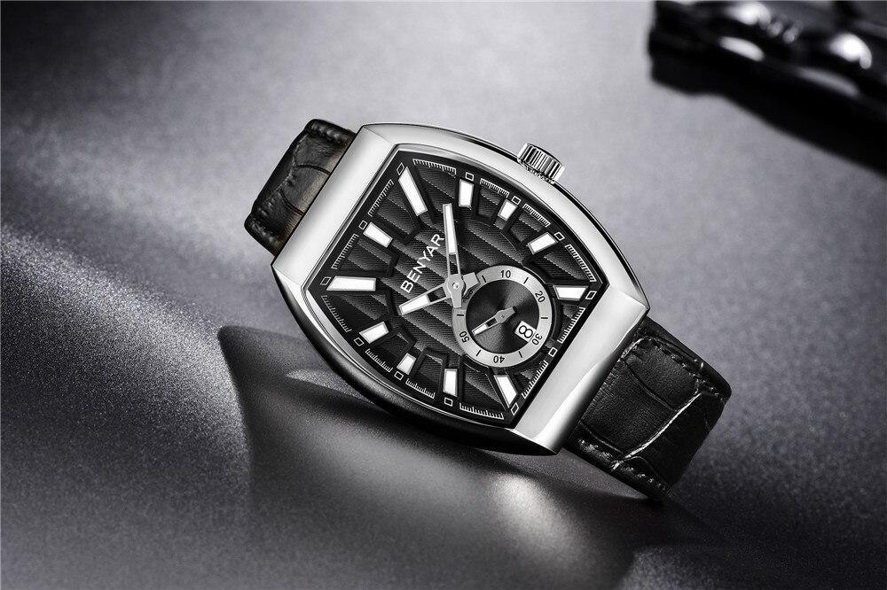 Stevvex men's luxury quartz watch with black leather strap and rectangular case on Tampa Home & Garden Store