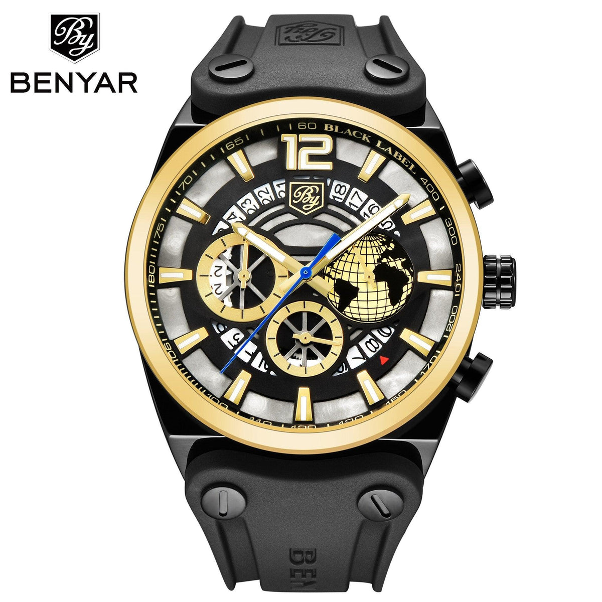 Stevvex ST442GLDPLN2 men's quartz multifunction sport watch with gold bezel and silicone strap on Tampa Home & Garden Store