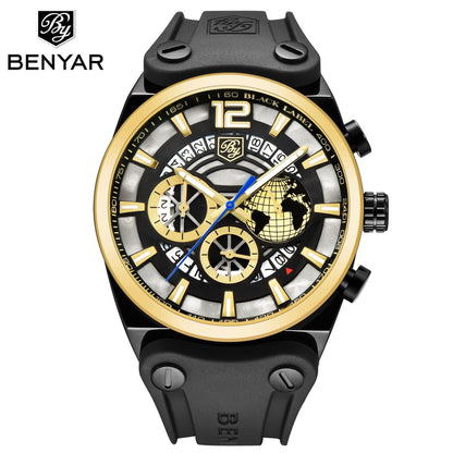 Stevvex ST442GLDPLN2 men's quartz multifunction sport watch with gold bezel and silicone strap on Tampa Home & Garden Store