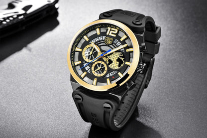 Stevvex ST442GLDPLN2 men's fashion watch black-gold skeleton dial silicone strap luminous hands on Tampa Home & Garden Store