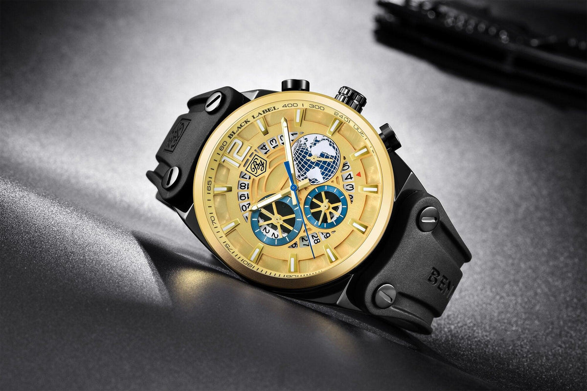 Men's multifunction quartz sport watch Stevvex gold dial silicone strap luminous hands on Tampa Home & Garden Store