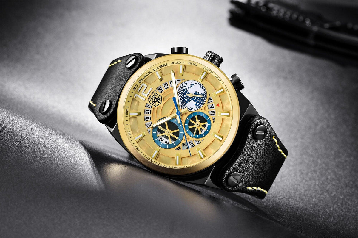 Stevvex ST442GLDPLN2 men's gold-tone quartz sport watch with skeleton dial on black strap on Tampa Home & Garden Store