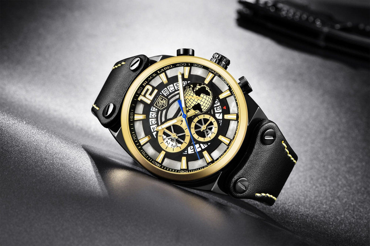 Stevvex ST442GLDPLN2 men's sport watch with gold bezel skeleton dial luminous hands on Tampa Home & Garden Store