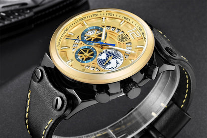 Stevvex ST442GLDPLN2 men's gold-tone skeleton quartz watch with blue subdials on Tampa Home & Garden Store
