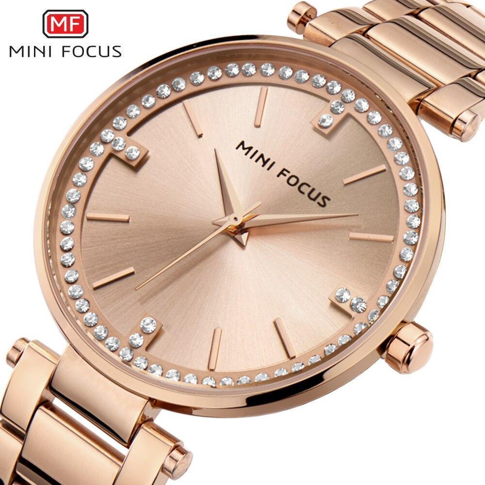 MINI FOCUS women's crystal quartz watch with rose gold stainless steel bracelet crystal bezel on Tampa Home & Garden Store