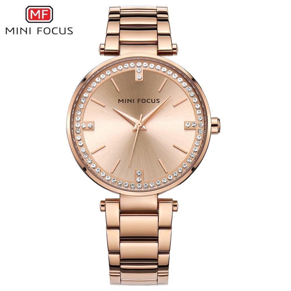 Rose gold crystal bezel women's watch with stainless steel bracelet quartz analog Stevvex on Tampa Home & Garden Store