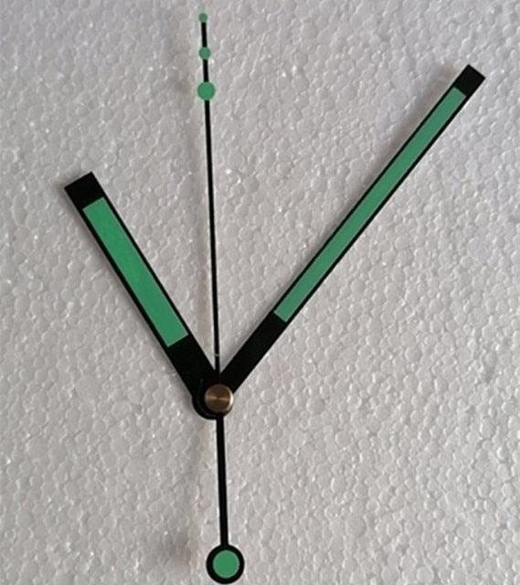 Stevvex clock hands kit for wall clocks; three black hands with green luminous inserts on Tampa Home & Garden Store