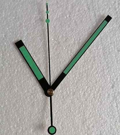 Stevvex clock hands kit for wall clocks; three black hands with green luminous inserts on Tampa Home & Garden Store
