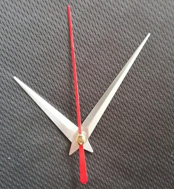 Set of three clock hands for wall clocks: silver hour and minute hands with red second hand on Tampa Home & Garden Store