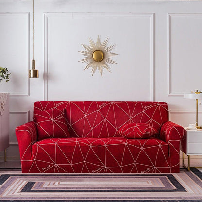 Red geometric pattern sofa slipcover with separate cushion covers for 3-seat sofa on Tampa Home & Garden Store