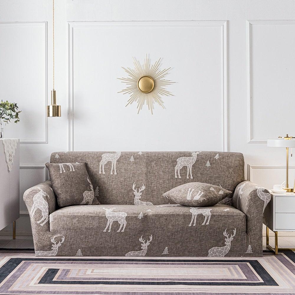 Stevvex stretchy sofa slipcover in gray deer pattern for 3-seat couch with cushion covers on Tampa Home & Garden Store