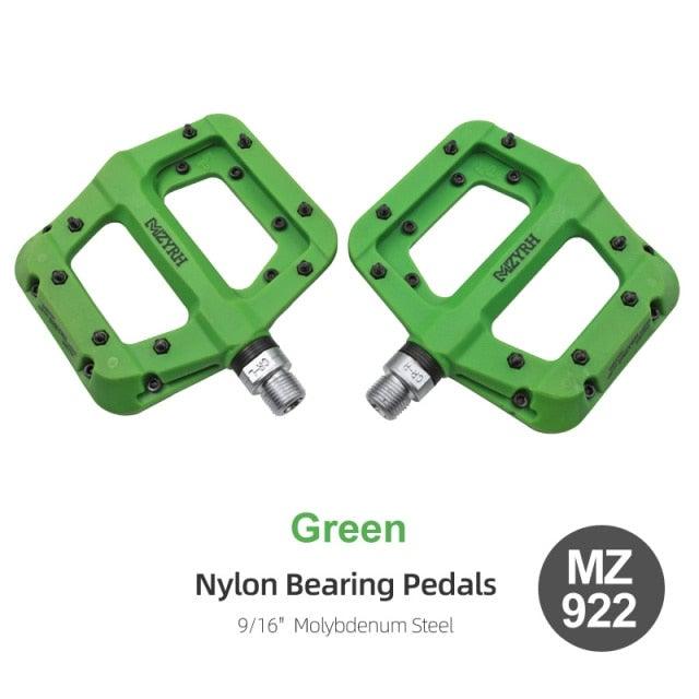 Stevvex green nylon bearing bicycle pedals, flat platform, 9/16 inch, molybdenum steel pair on Tampa Home & Garden Store