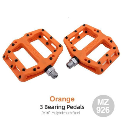 Stevvex orange flat platform bicycle pedals pair with 9/16 in molybdenum steel axles, non-slip on Tampa Home & Garden Store