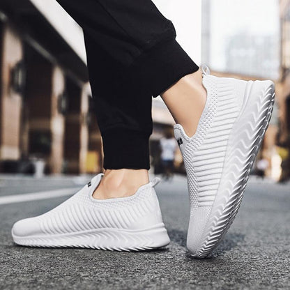 White knit slip-on sneakers with textured upper and cushioned sole for daily walking on Tampa Home & Garden Store